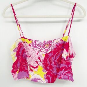 SOMETHING NEW Womens Tropical Floral Print Resortwear‎ Crop Cami Top Size L Pink
